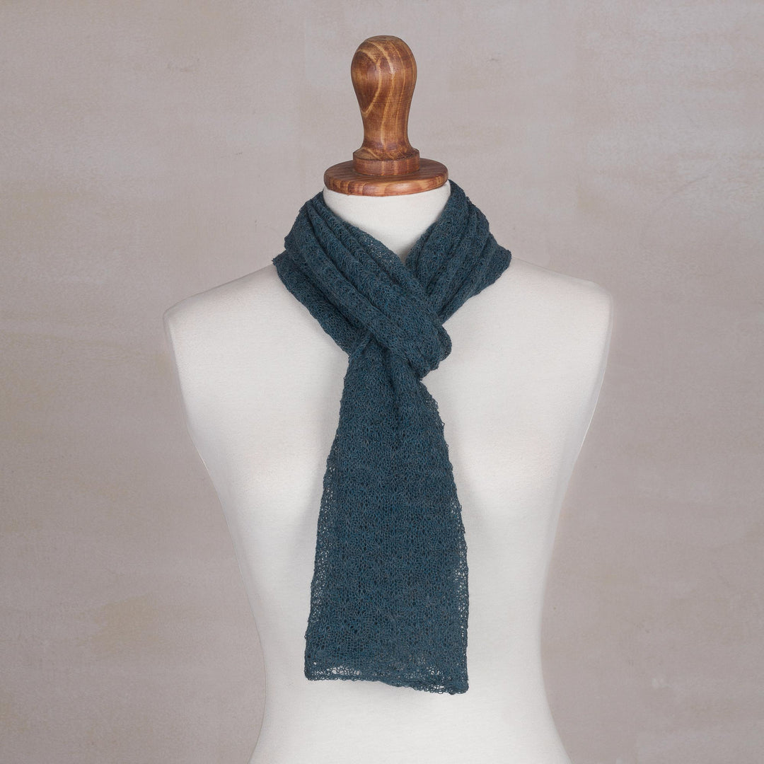 Textured 100% Baby Alpaca Wrap Scarf in Teal from Peru - Teal Gossamer