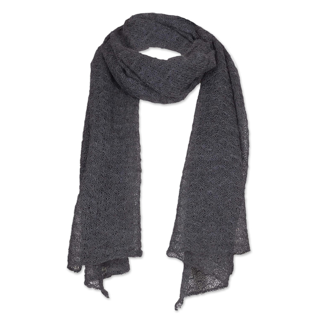 Textured 100% Baby Alpaca Wrap Scarf in Slate from Peru - Slate Gossamer