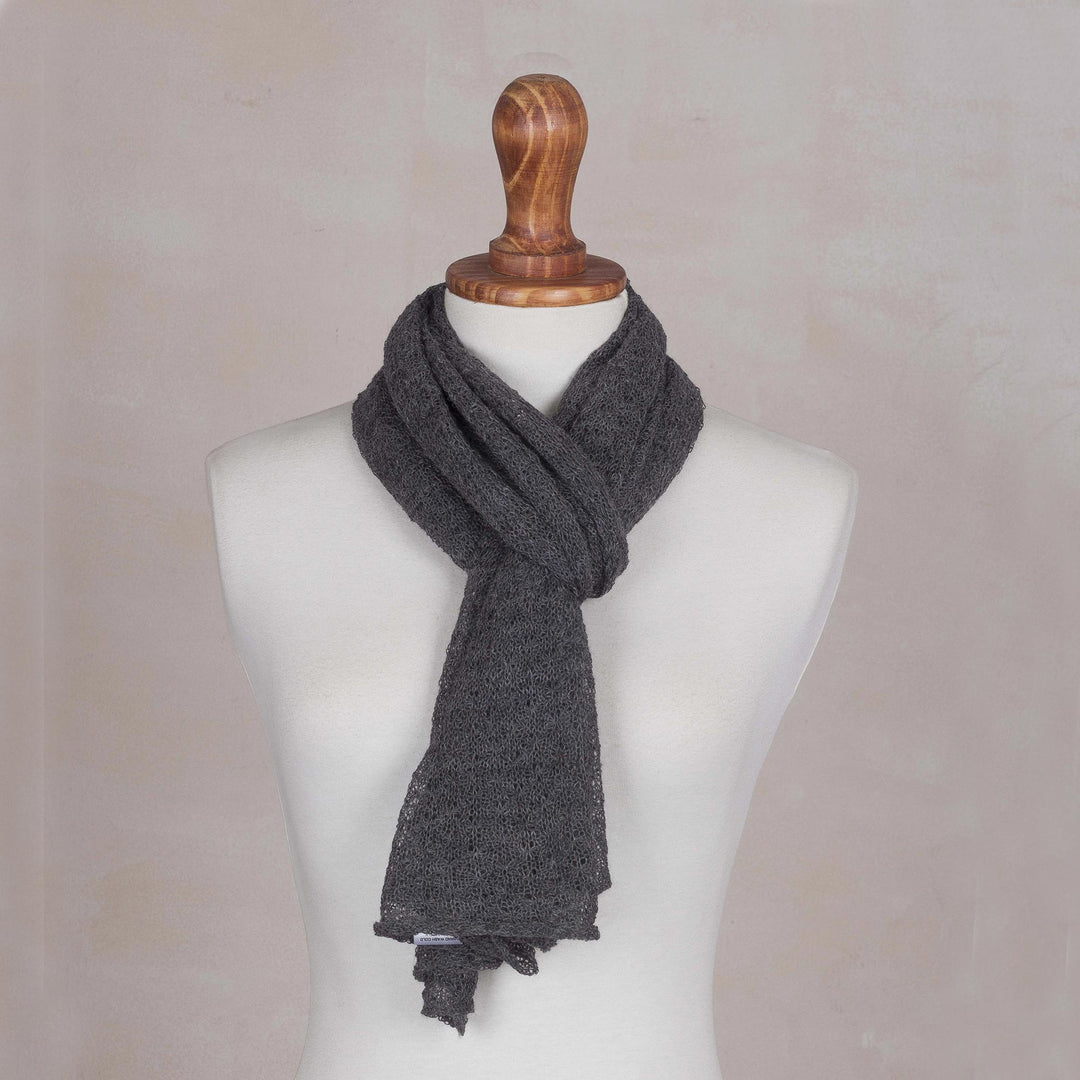 Textured 100% Baby Alpaca Wrap Scarf in Slate from Peru - Slate Gossamer