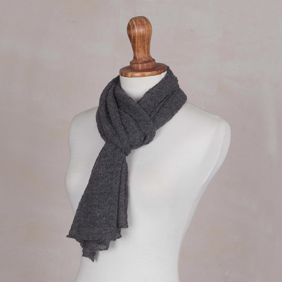 Textured 100% Baby Alpaca Wrap Scarf in Slate from Peru - Slate Gossamer