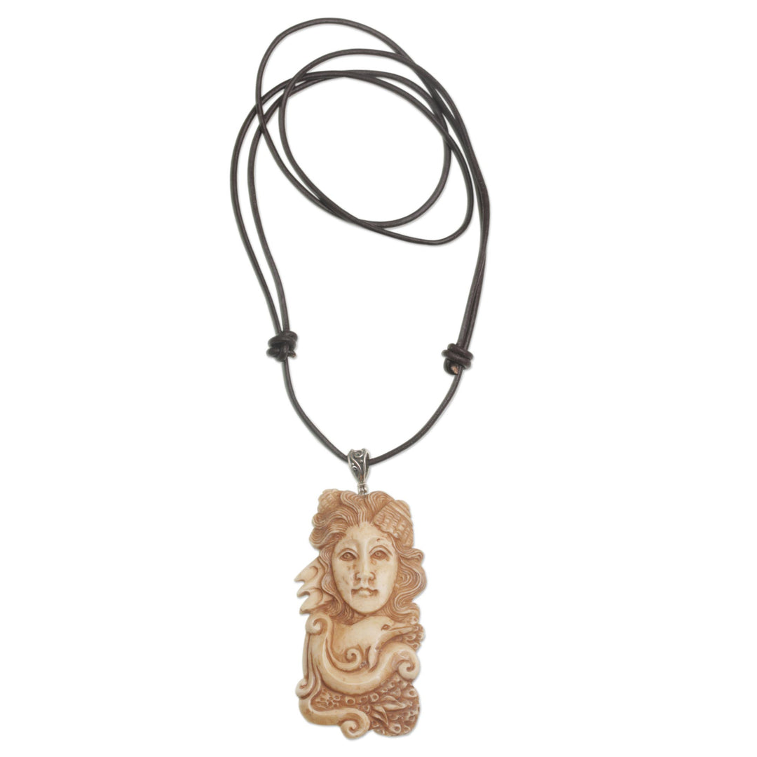 Handcrafted Ocean-Themed Bone Pendant Necklace from Bali - Ocean Royalty