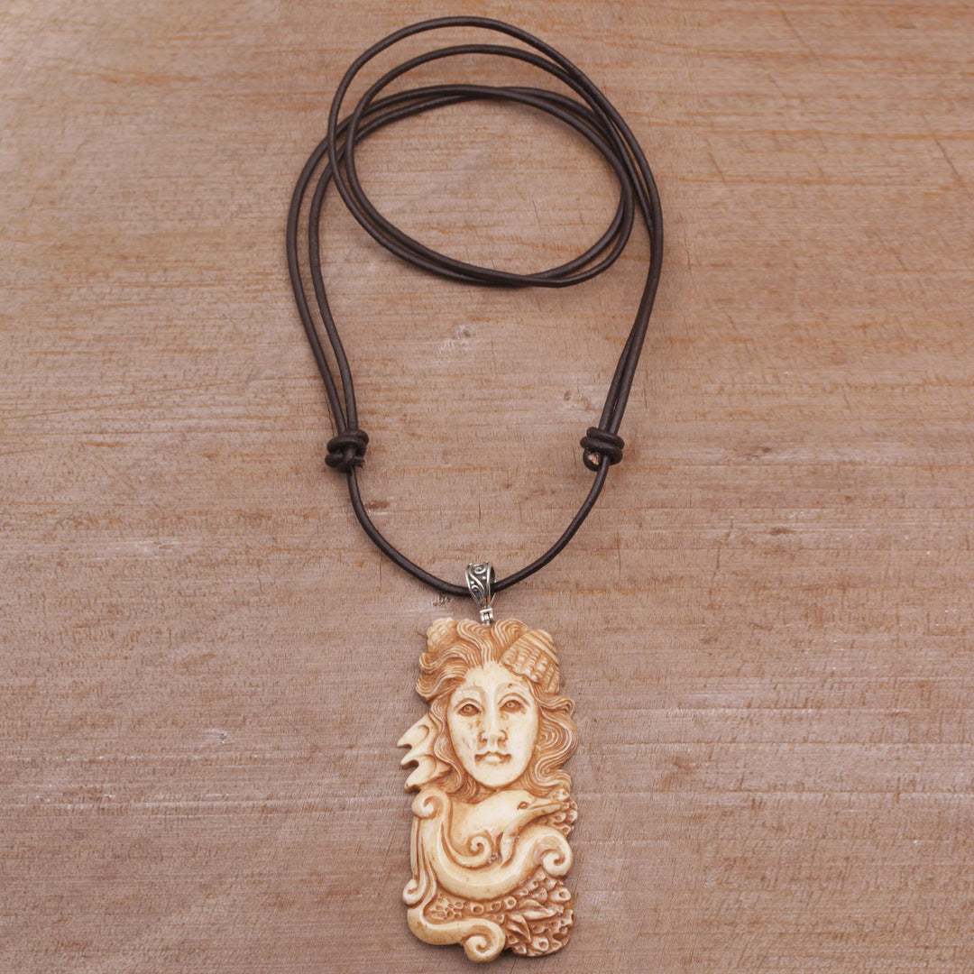 Handcrafted Ocean-Themed Bone Pendant Necklace from Bali - Ocean Royalty