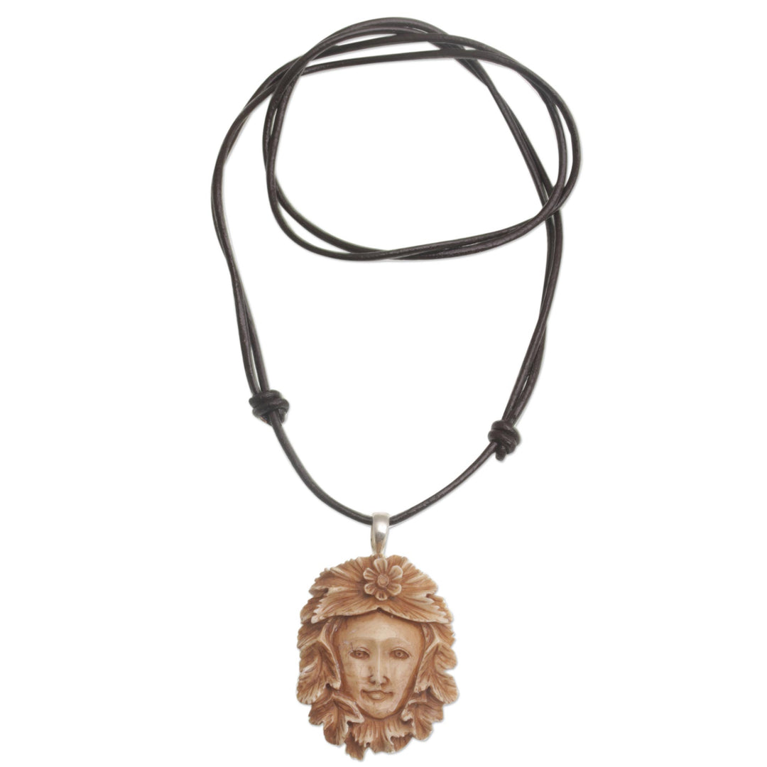 Handcrafted Floral Bone Pendant Necklace from Bali - Spying Jaka Tarub