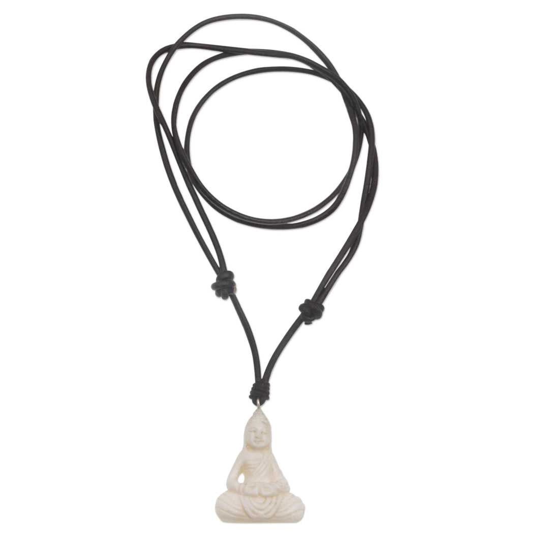 Handcrafted Bone Buddha Pendant Necklace from Bali - Peaceful as Buddha