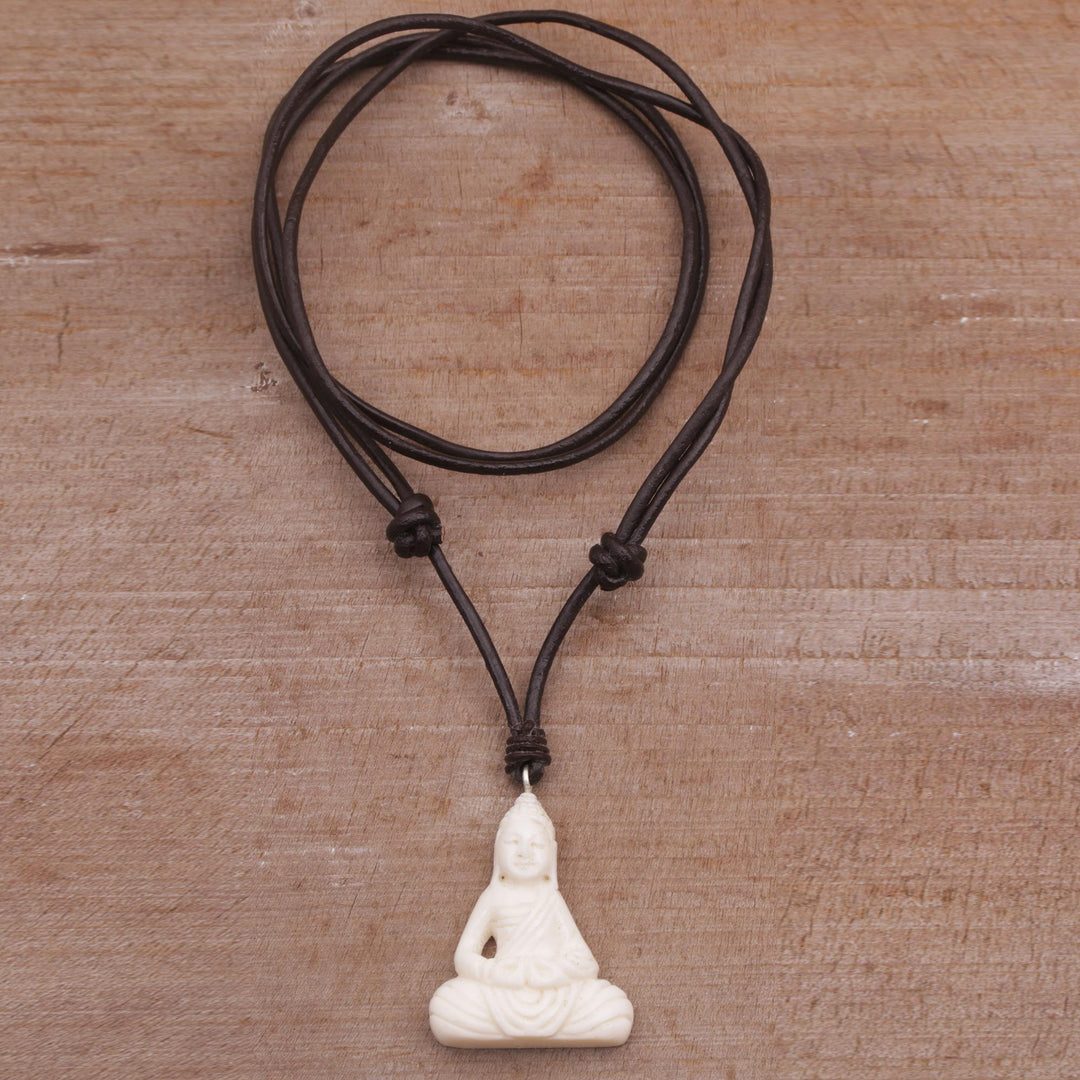 Handcrafted Bone Buddha Pendant Necklace from Bali - Peaceful as Buddha