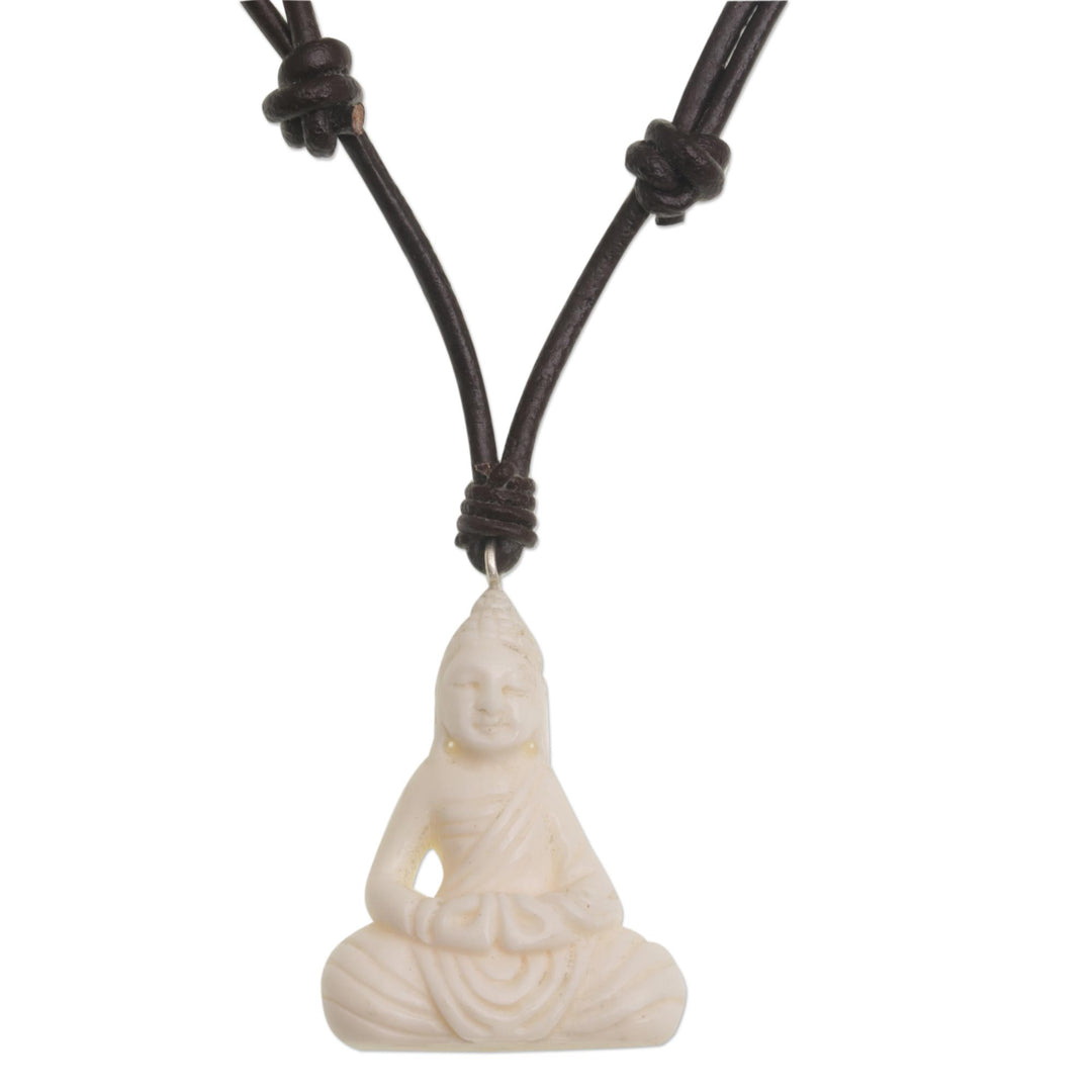 Handcrafted Bone Buddha Pendant Necklace from Bali - Peaceful as Buddha