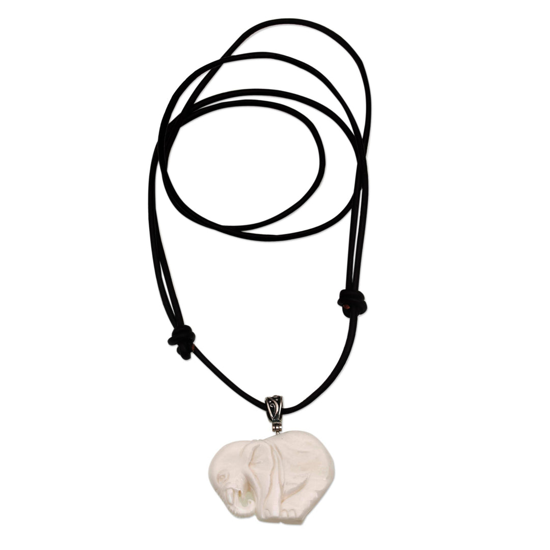 Elephant-Shaped Adjustable Bone Pendant Necklace from Bali - Elephant Bow
