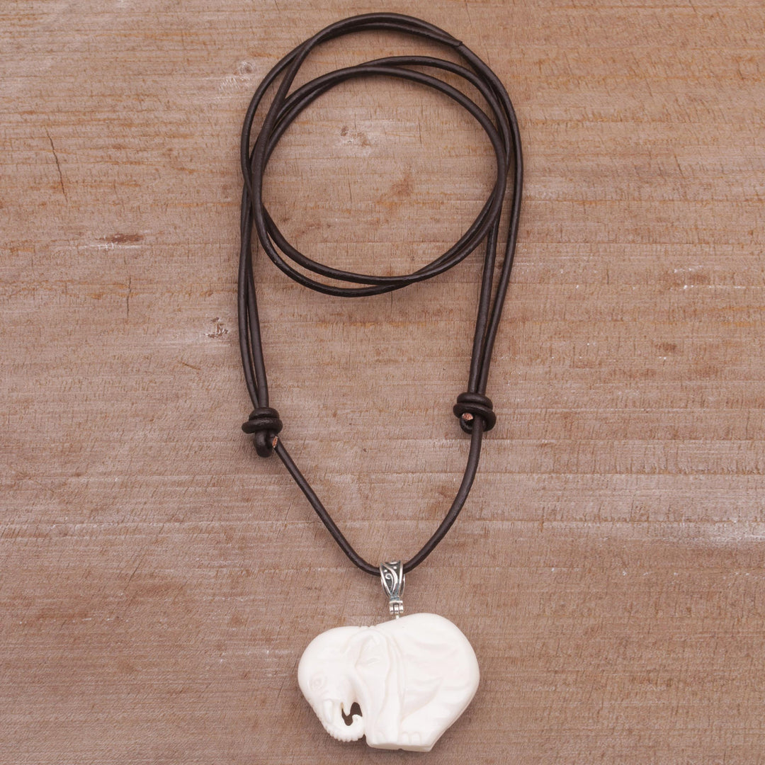 Elephant-Shaped Adjustable Bone Pendant Necklace from Bali - Elephant Bow