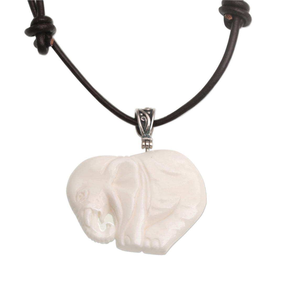 Elephant-Shaped Adjustable Bone Pendant Necklace from Bali - Elephant Bow