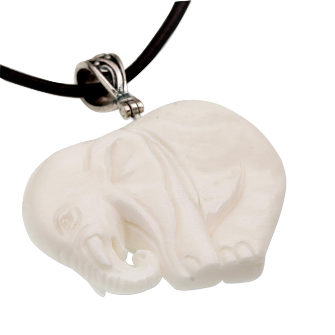 Elephant-Shaped Adjustable Bone Pendant Necklace from Bali - Elephant Bow