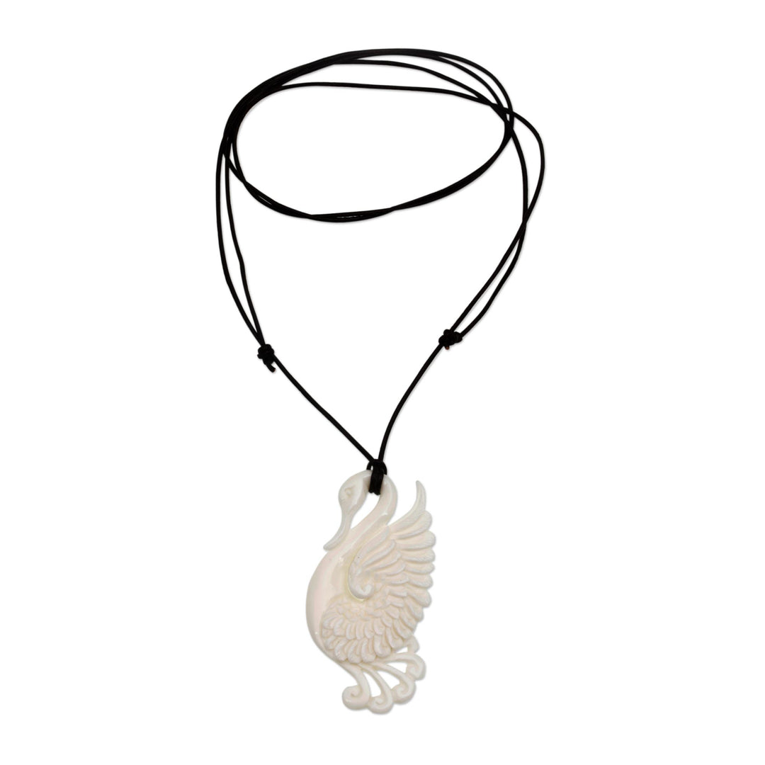 Handcrafted Bone Swan Pendant Necklace from Bali - Noble Swan