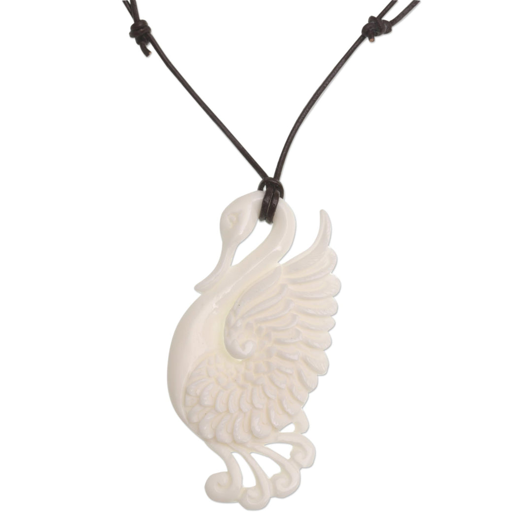 Handcrafted Bone Swan Pendant Necklace from Bali - Noble Swan