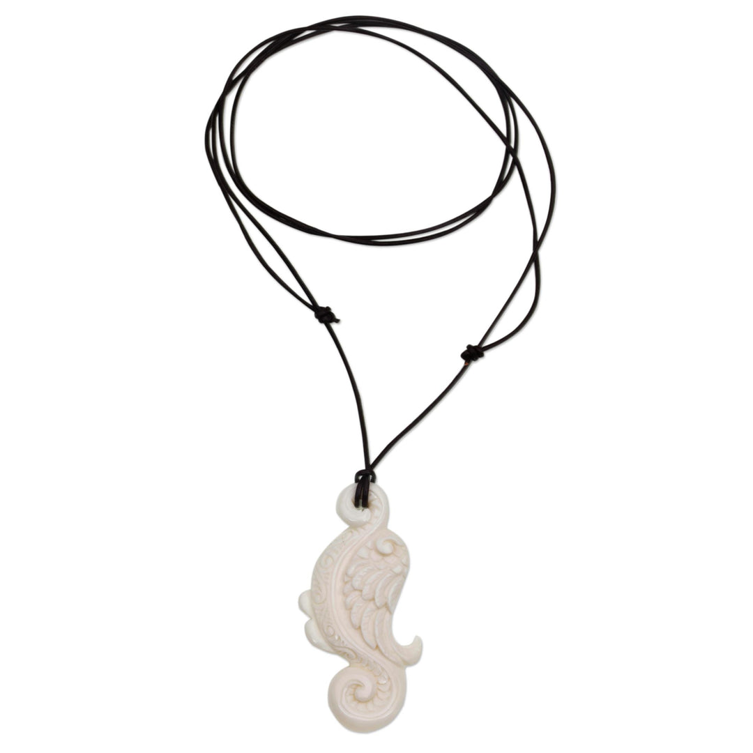 Handcrafted Wing-Shaped Bone Pendant Necklace from Bali - Fantastic Angel