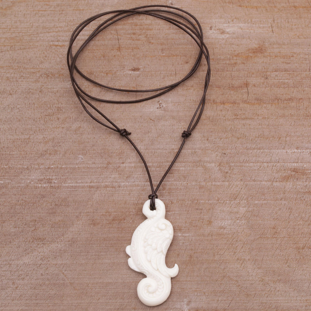 Handcrafted Wing-Shaped Bone Pendant Necklace from Bali - Fantastic Angel
