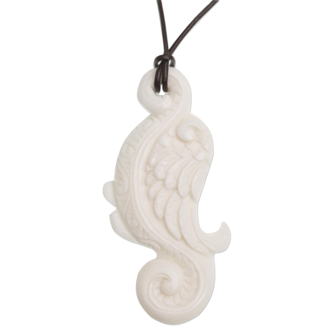 Handcrafted Wing-Shaped Bone Pendant Necklace from Bali - Fantastic Angel