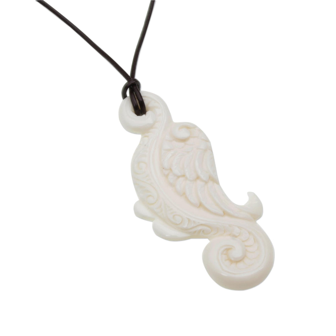 Handcrafted Wing-Shaped Bone Pendant Necklace from Bali - Fantastic Angel