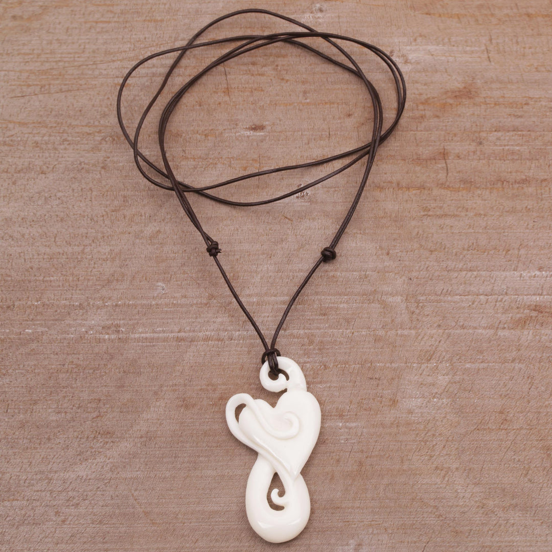 Handcrafted Heart-Shaped Bone Pendant Necklace from Bali - Untouched Heart