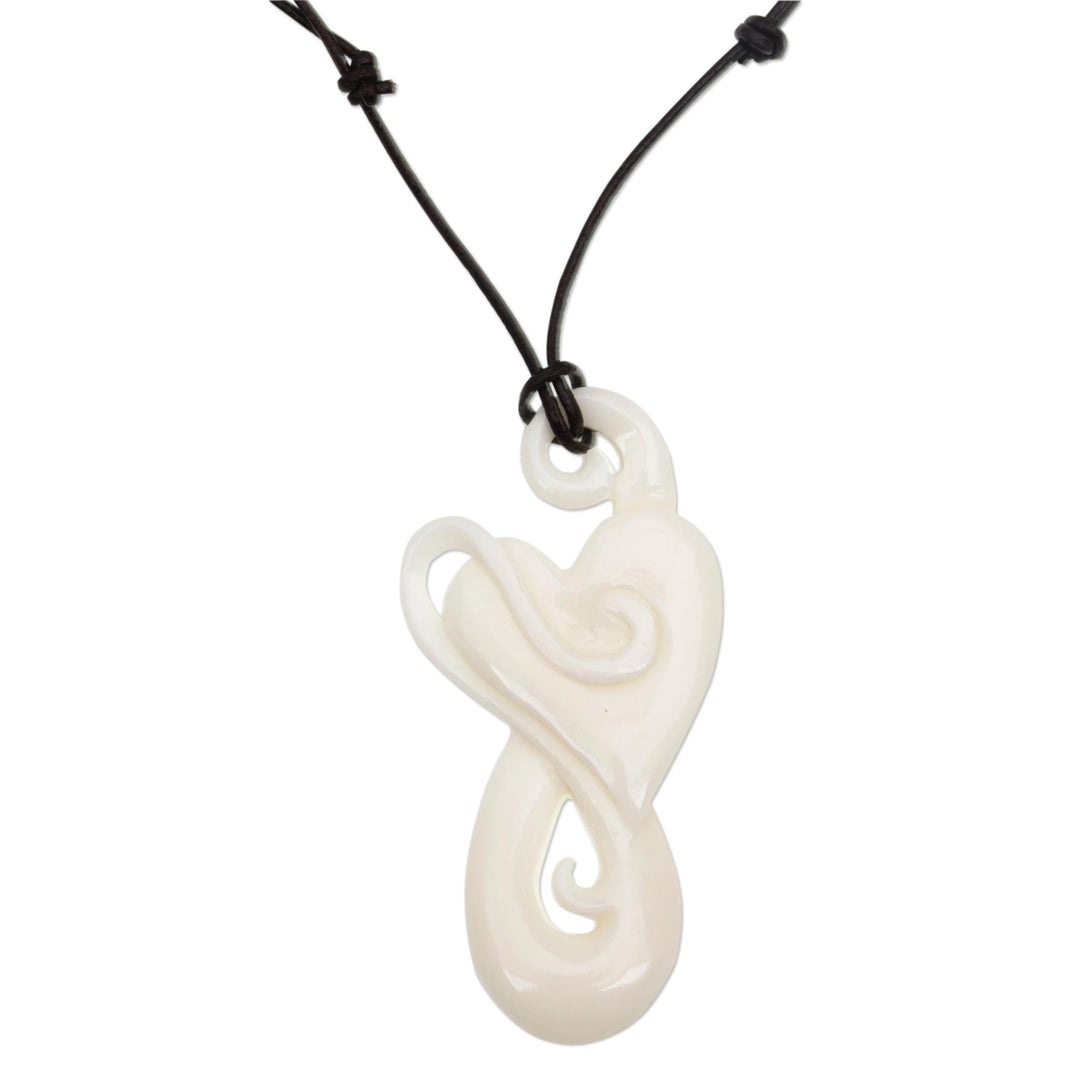 Handcrafted Heart-Shaped Bone Pendant Necklace from Bali - Untouched Heart