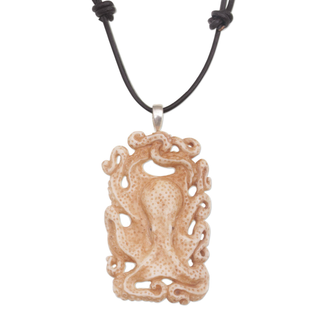 Handcrafted Bone Octopus Pendant Necklace from Bali - Octopus Refuge