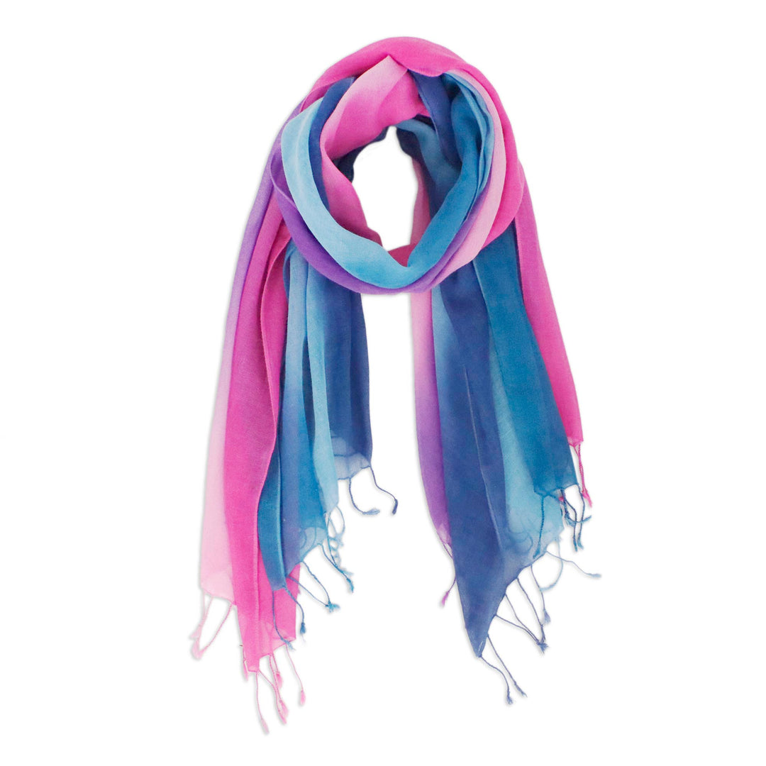 Two Handwoven Ombre Cotton Wrap Scarves from Thailand - Innocent Colors