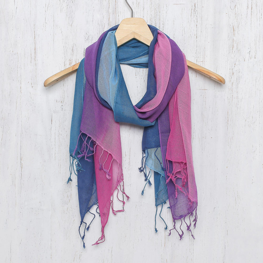 Two Handwoven Ombre Cotton Wrap Scarves from Thailand - Innocent Colors