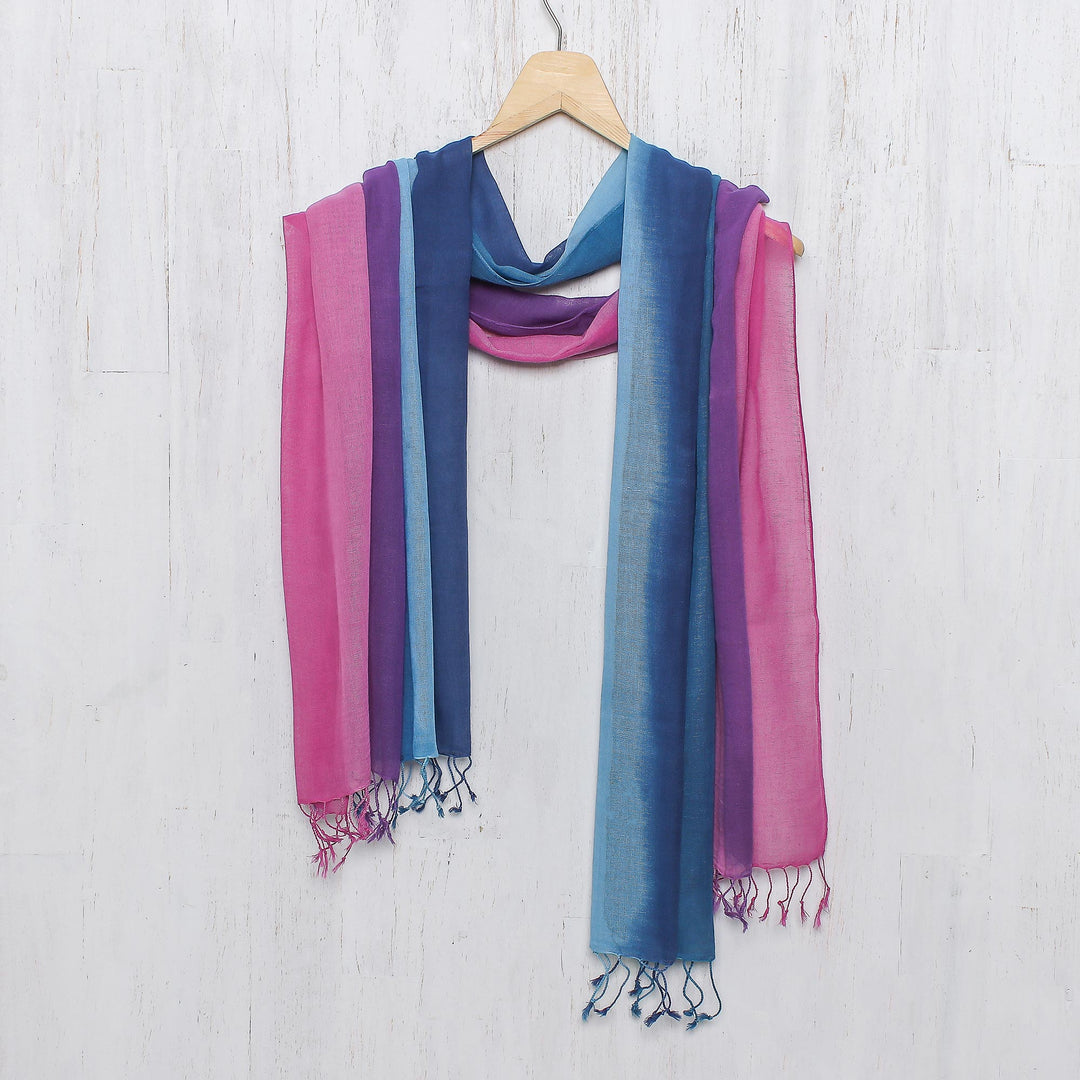 Two Handwoven Ombre Cotton Wrap Scarves from Thailand - Innocent Colors