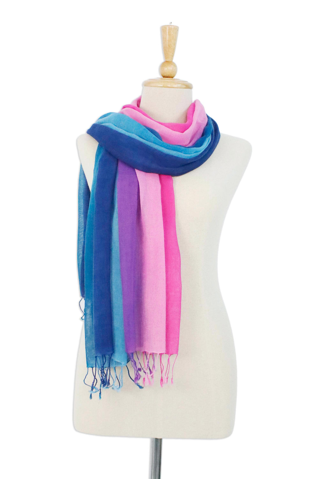 Two Handwoven Ombre Cotton Wrap Scarves from Thailand - Innocent Colors