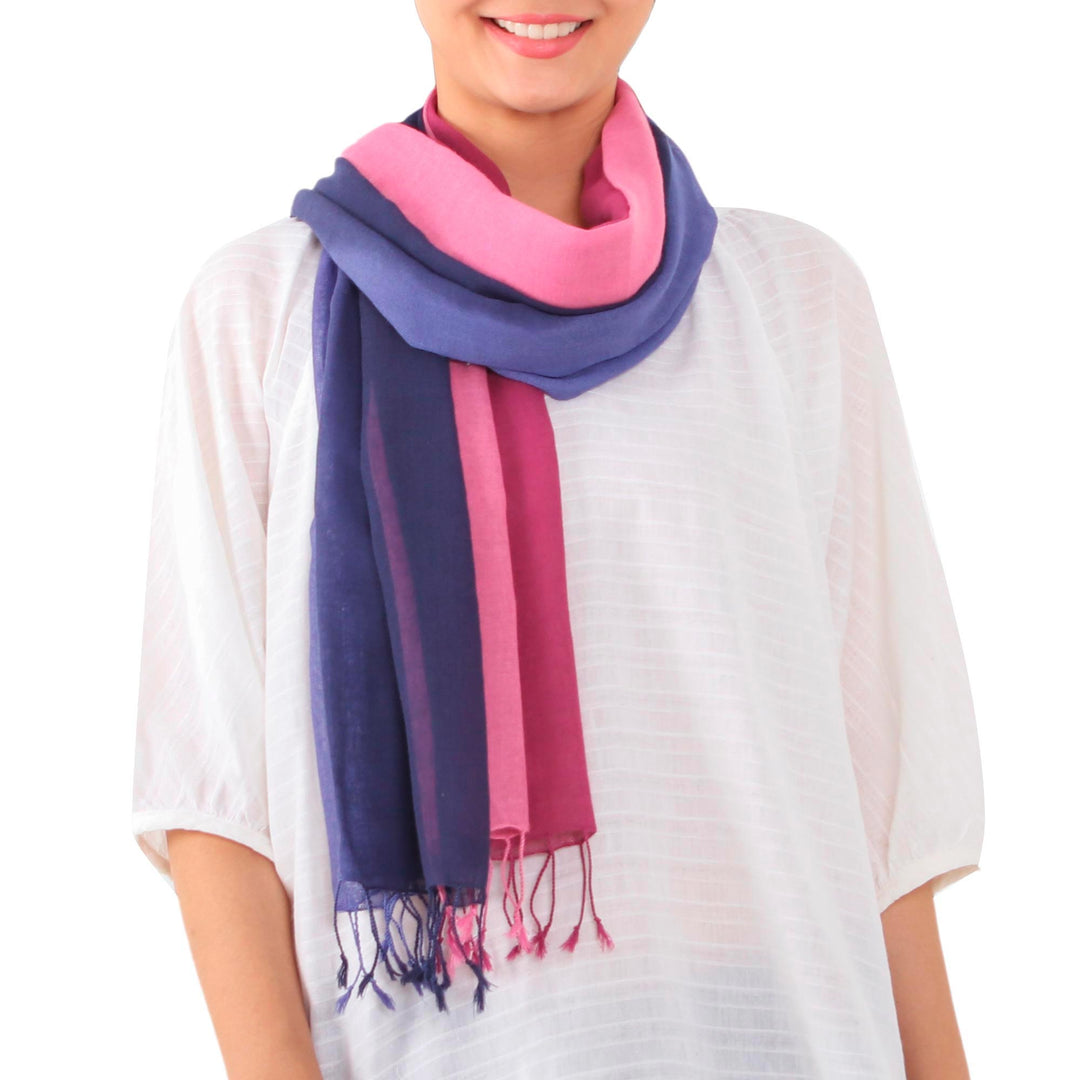 Two Handwoven Cotton Wrap Scarves from Thailand - Colors of Experience