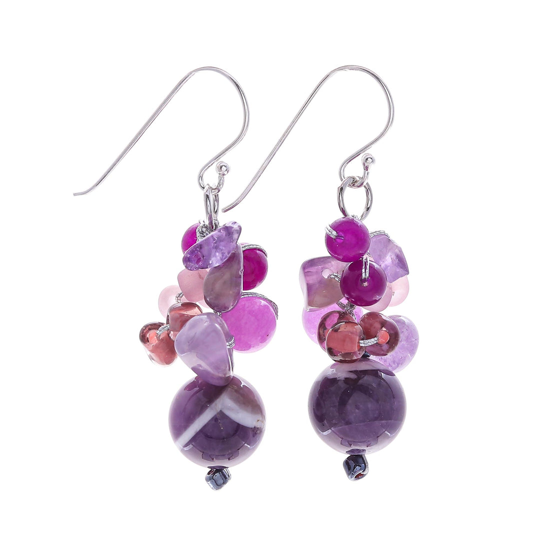 Purple Quartz and Amethyst Dangle Earrings from Thailand - Lovely Blend in Purple