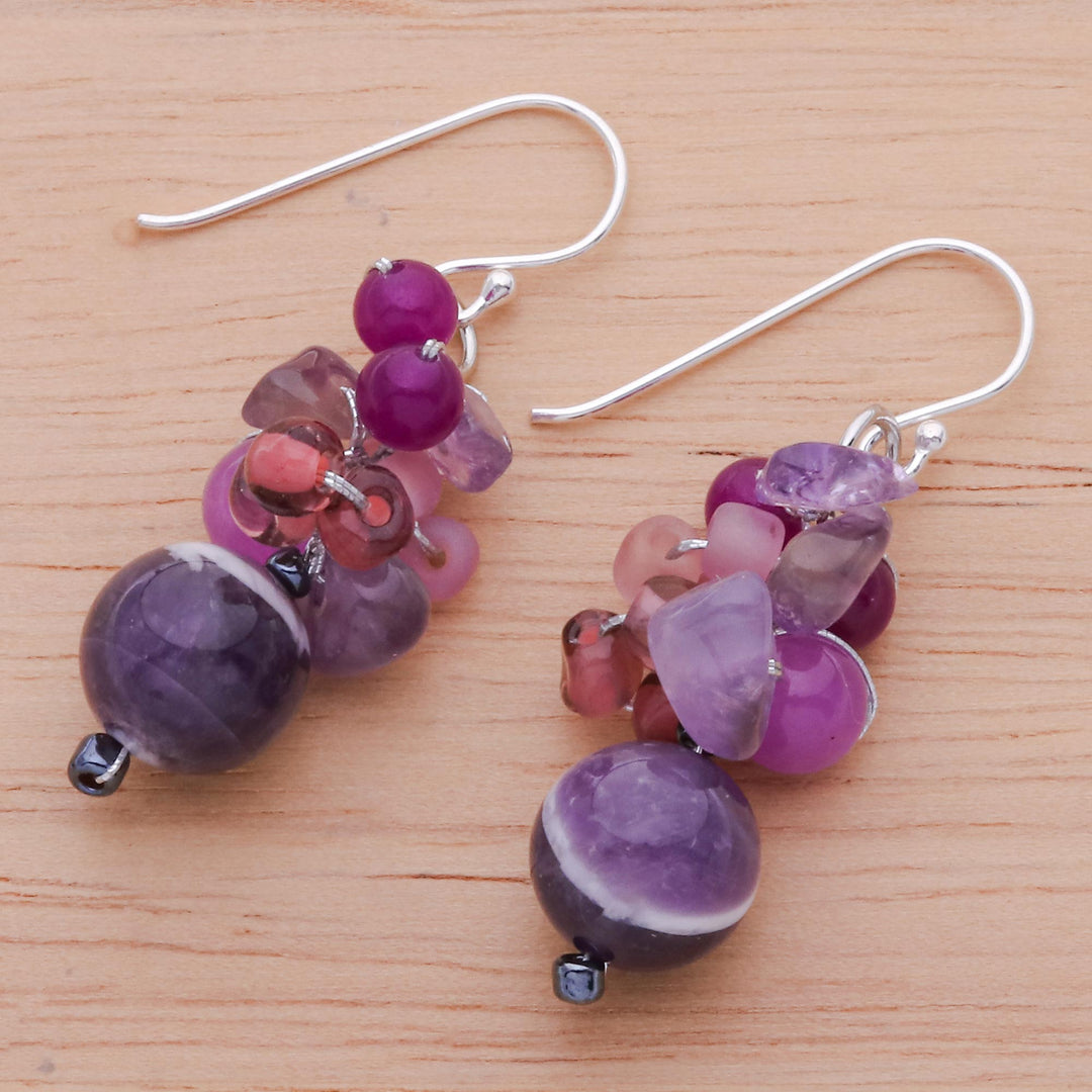 Purple Quartz and Amethyst Dangle Earrings from Thailand - Lovely Blend in Purple