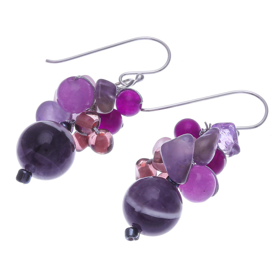 Purple Quartz and Amethyst Dangle Earrings from Thailand - Lovely Blend in Purple