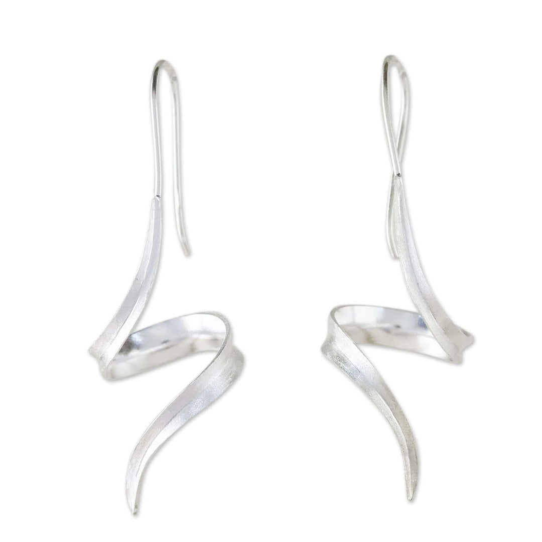 Thai Sterling Silver Drop Earrings with Spiral Motif - Ribbon Curls