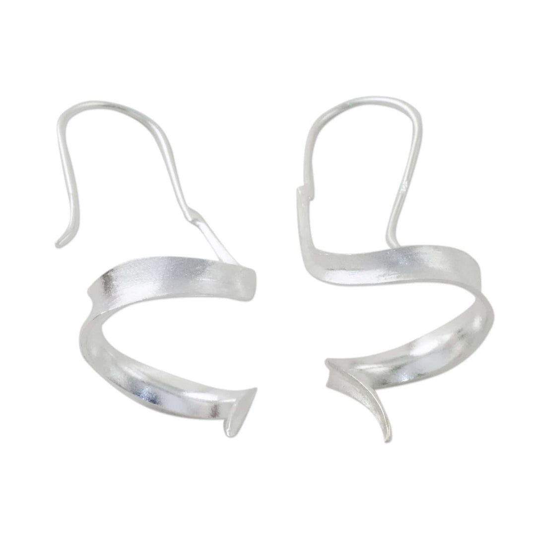 Thai Sterling Silver Drop Earrings with Spiral Motif - Ribbon Curls