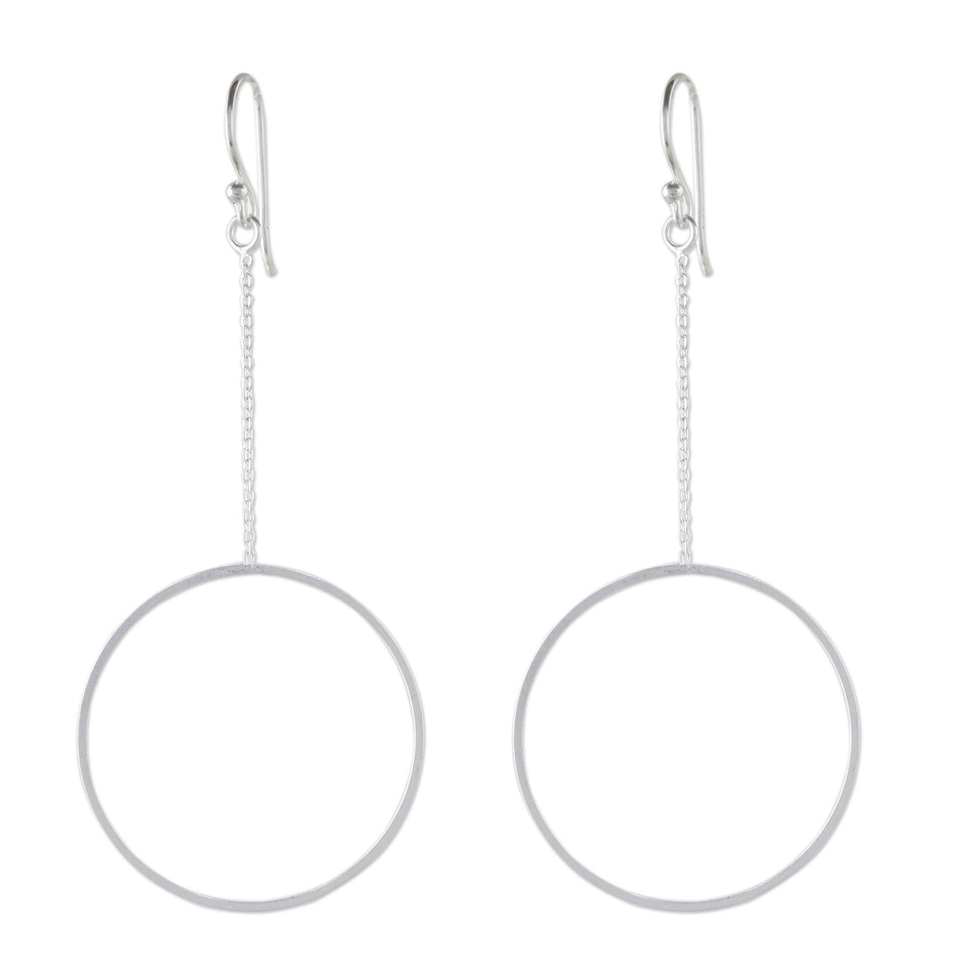 Thai Matte Finish Sterling Silver Circle Dangle Earrings - Breezy Circle