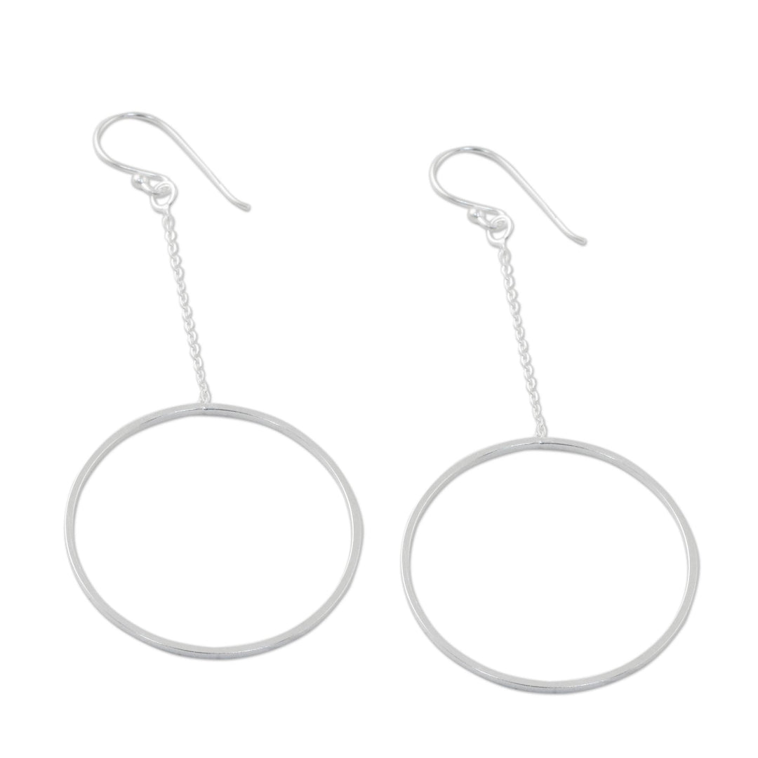Thai Matte Finish Sterling Silver Circle Dangle Earrings - Breezy Circle