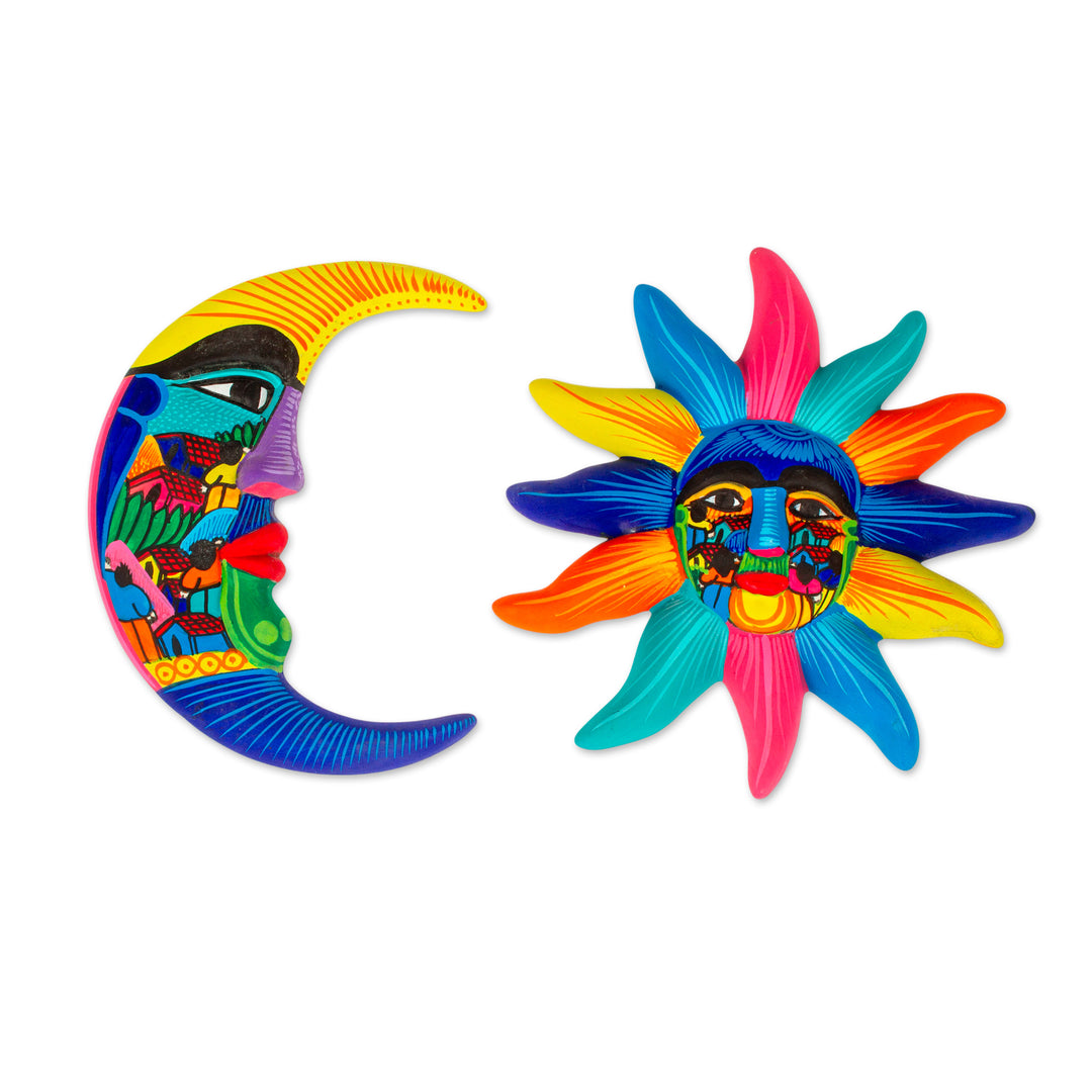 Hand Painted Ceramic Sun and Moon Wall Art (Pair) - Beauty of the Sky