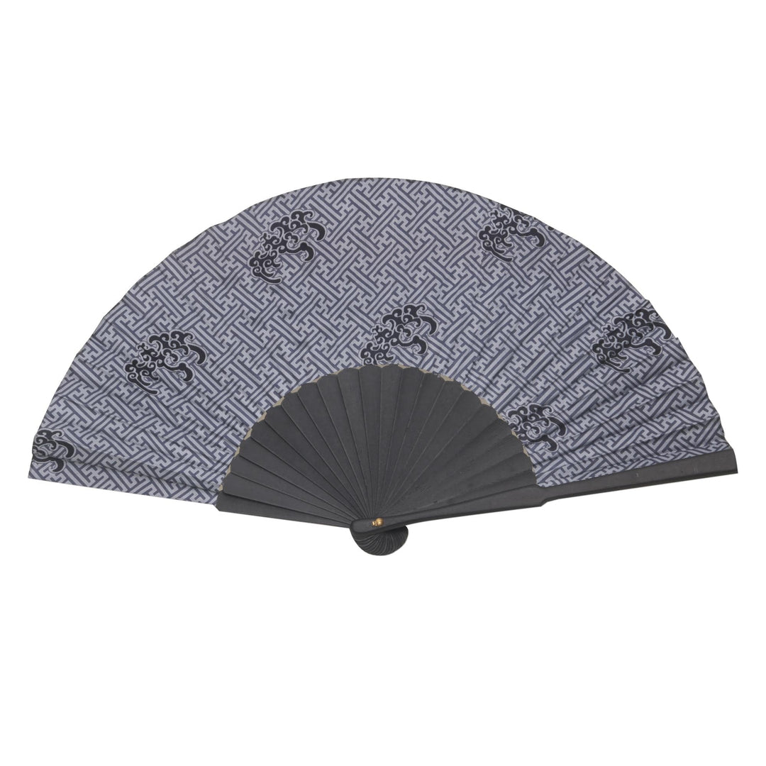 Exotic 100% Silk Batik Fan in Grey and Black - Bali Kingdom