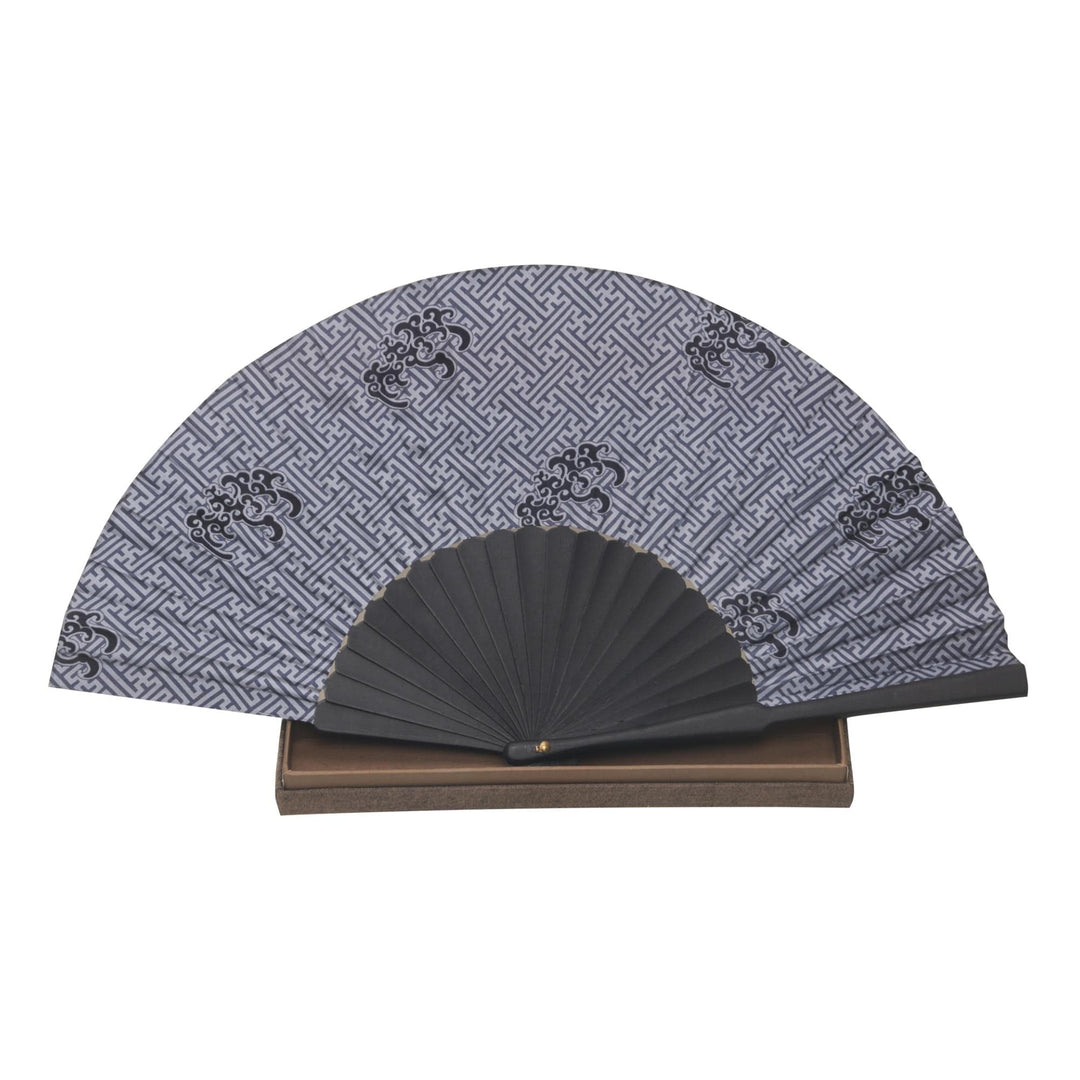 Exotic 100% Silk Batik Fan in Grey and Black - Bali Kingdom
