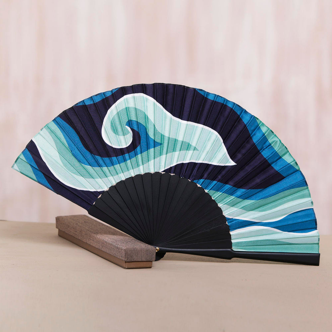 Batik Motif Fan in 100% Silk and Pinewood - Mega Mendung