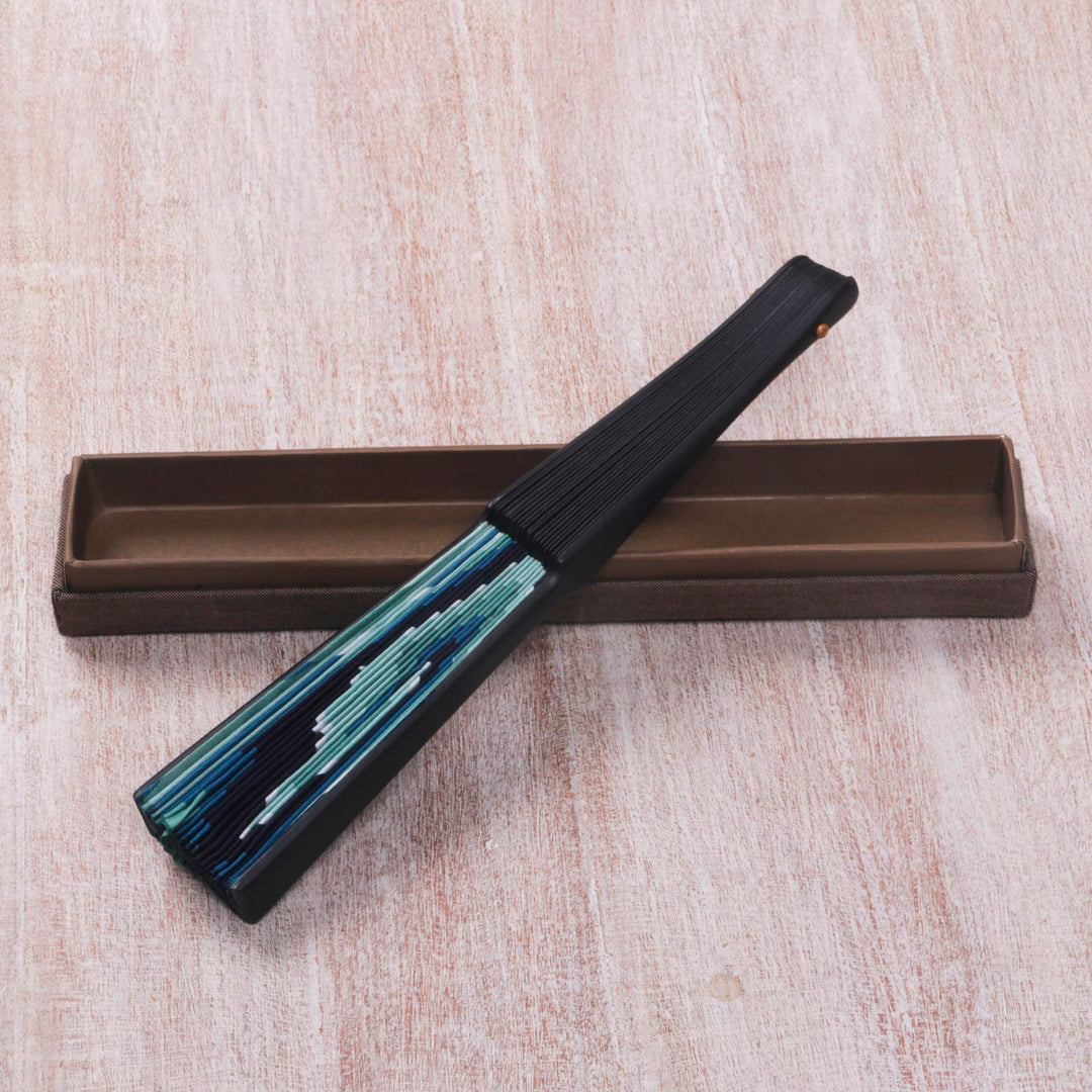 Batik Motif Fan in 100% Silk and Pinewood - Mega Mendung