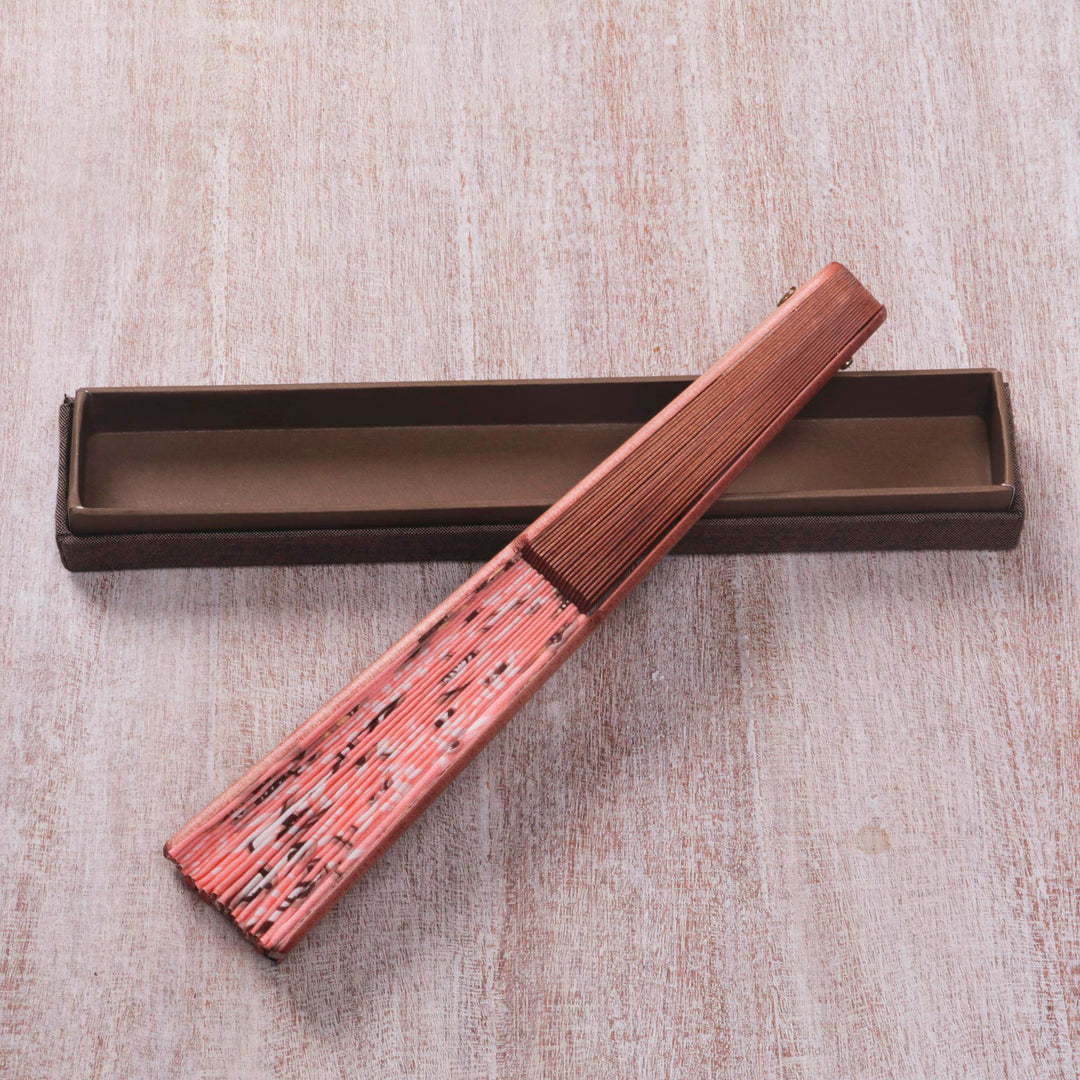Pink Floral Hand Fan Crafted from Silk and Pinewood - Bangli Springtime