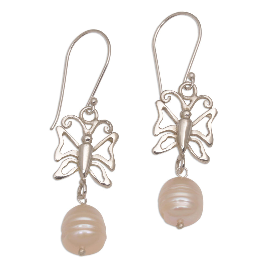 Cultured Pearl Butterfly Dangle Earrings from Bali - Butterfly Eden