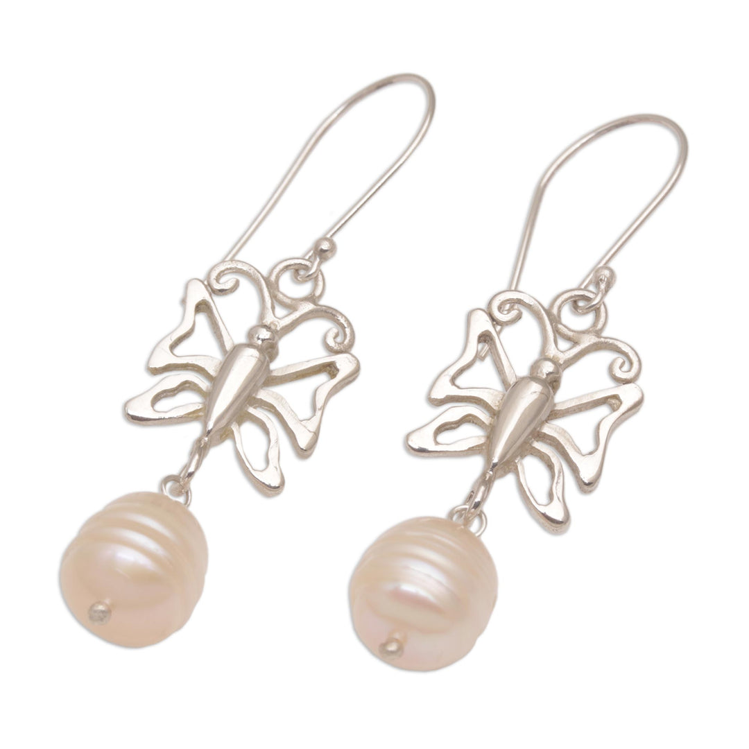 Cultured Pearl Butterfly Dangle Earrings from Bali - Butterfly Eden