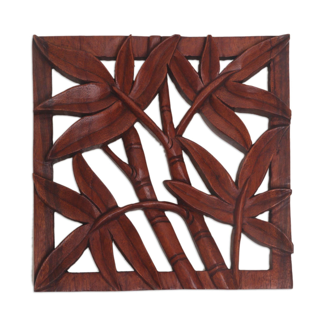 Hand-Carved Suar Wood Relief Panel of Bamboo from Bali - Bamboo Copse