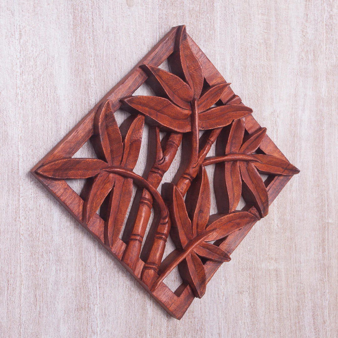 Hand-Carved Suar Wood Relief Panel of Bamboo from Bali - Bamboo Copse