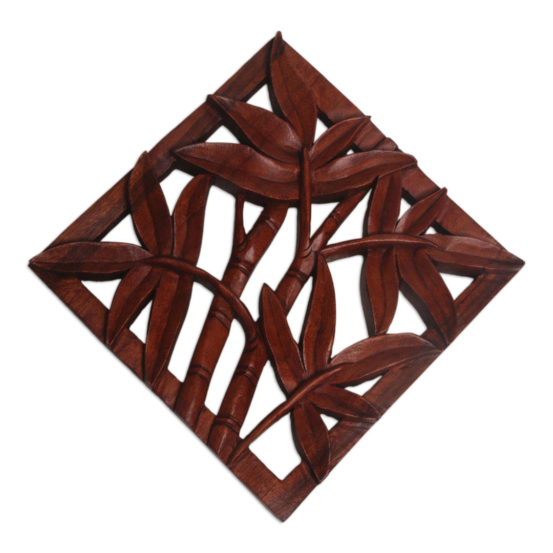 Hand-Carved Suar Wood Relief Panel of Bamboo from Bali - Bamboo Copse