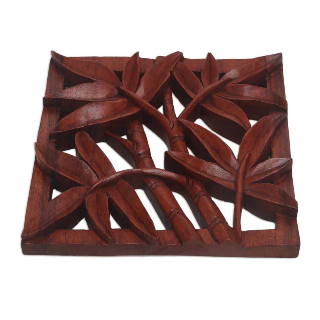 Hand-Carved Suar Wood Relief Panel of Bamboo from Bali - Bamboo Copse