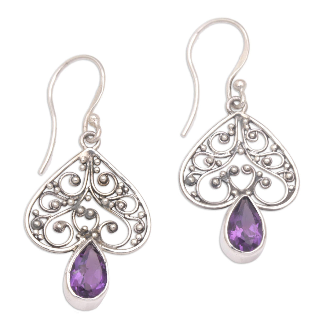 Amethyst and Sterling Silver Dangle Earrings from Bali - Regal Spades