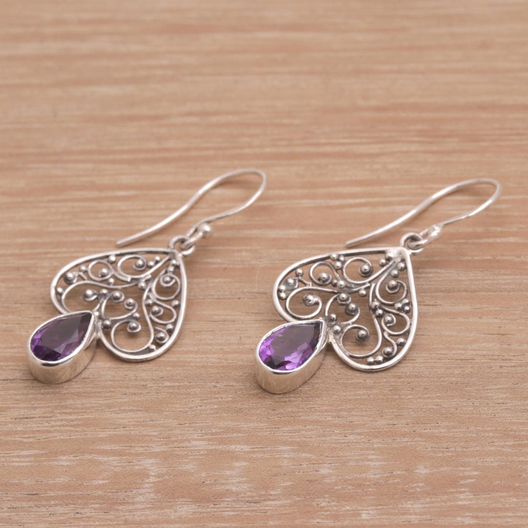 Amethyst and Sterling Silver Dangle Earrings from Bali - Regal Spades