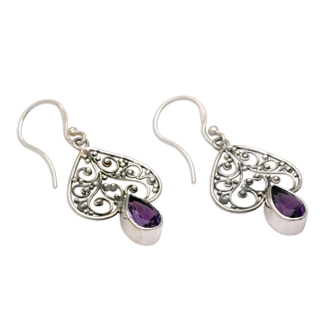 Amethyst and Sterling Silver Dangle Earrings from Bali - Regal Spades